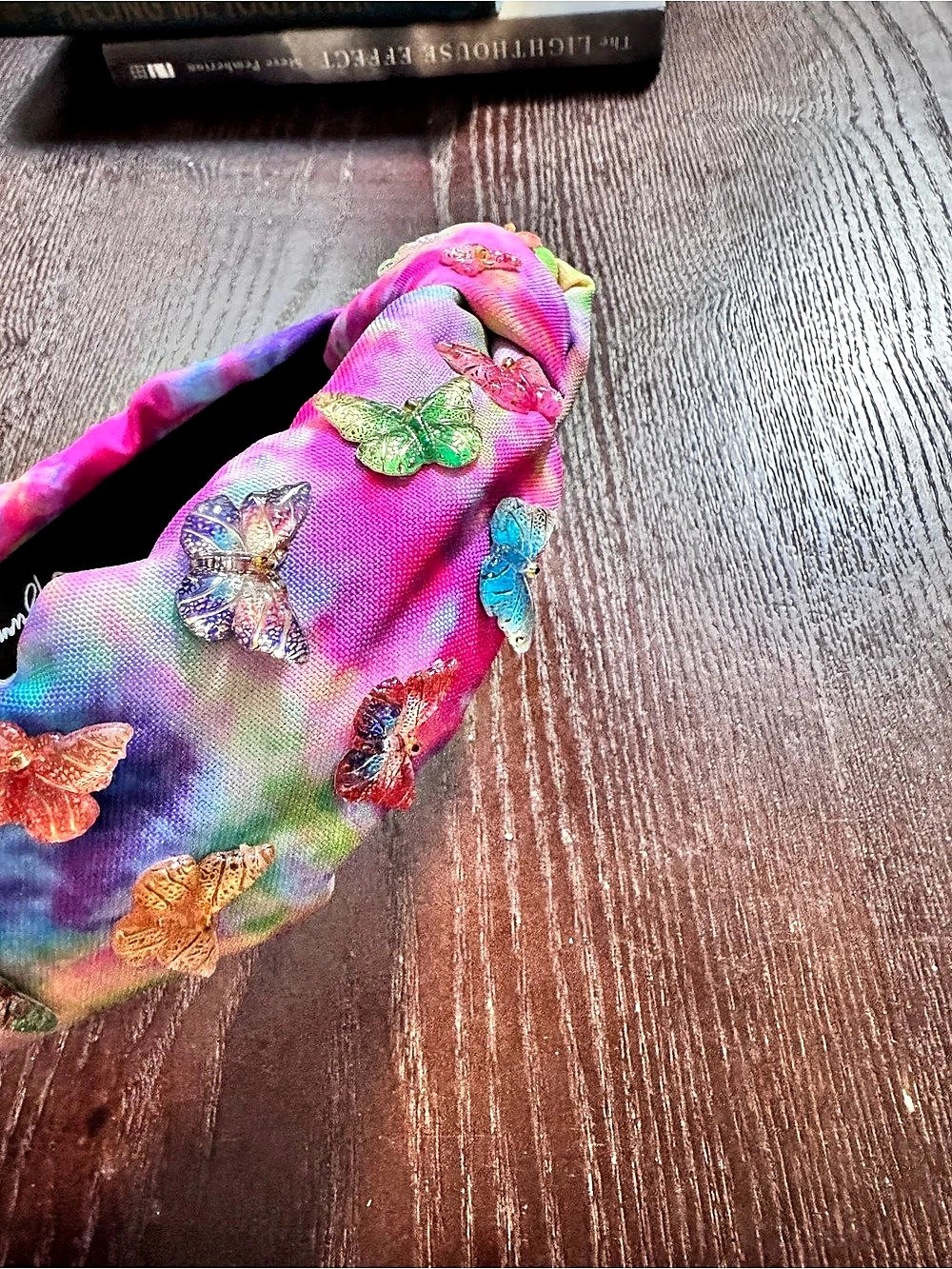 Brianna Cannon Embellished Tie-Dye Headband Pink & Purple Butterfly EUC